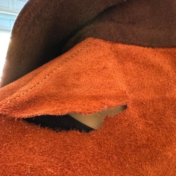 Vintage~60s 70s Suede/Leather 2 Tone BUTTON DETAIL~Penny Lane Coat - Picture 5 of 14